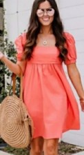 Women  s Wild Fable Babydoll Mini Dress Coral Orange Short Puff Sleeve NWT Size M