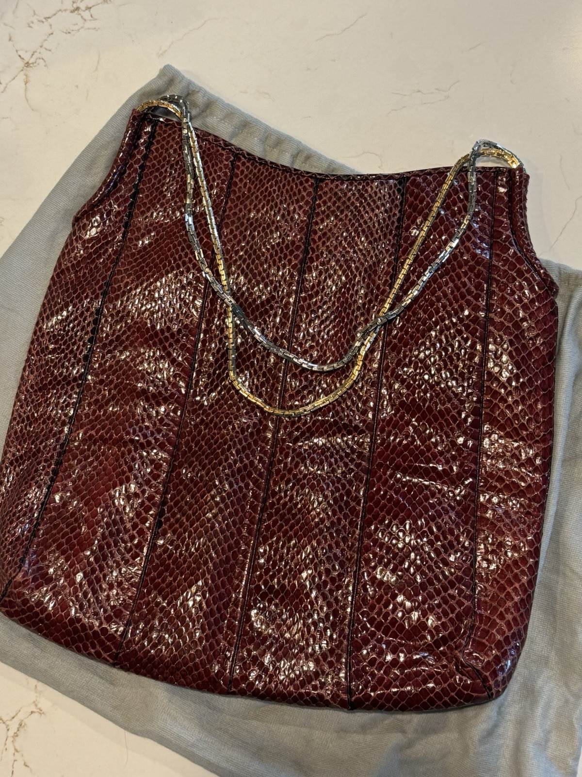 Vintage Judith Leiber Burgundy Python Leather Sho… - image 6