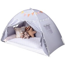 Toddler Bed Tent Canopy: Lights  Flags Indoor Floor Bed Kids Tent Playhouse ...