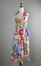 LAUREN RALPH LAUREN NWT $189 Vintage 100% Silk Belted Halter Dress Size 8