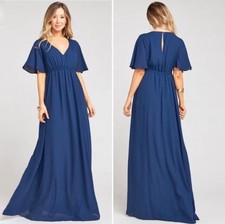 Show Me Your Mumu Rich Navy Blue Crisp Emily Empire Maxi Dress XX-Small New