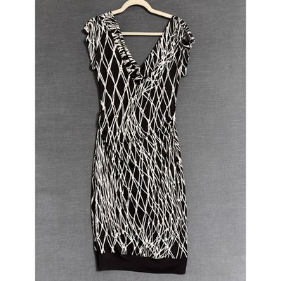 Diane von Furstenberg Dress 10 Brown Cream Silk Cowl Neck Ruched Sheath DVF