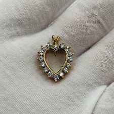 Gold Plated and CZ Heart Pendant 1" NEW