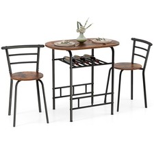 3-Piece Dining Table Set Kitchen Breakfast Nooks Table and Chairs w/Wine Rack