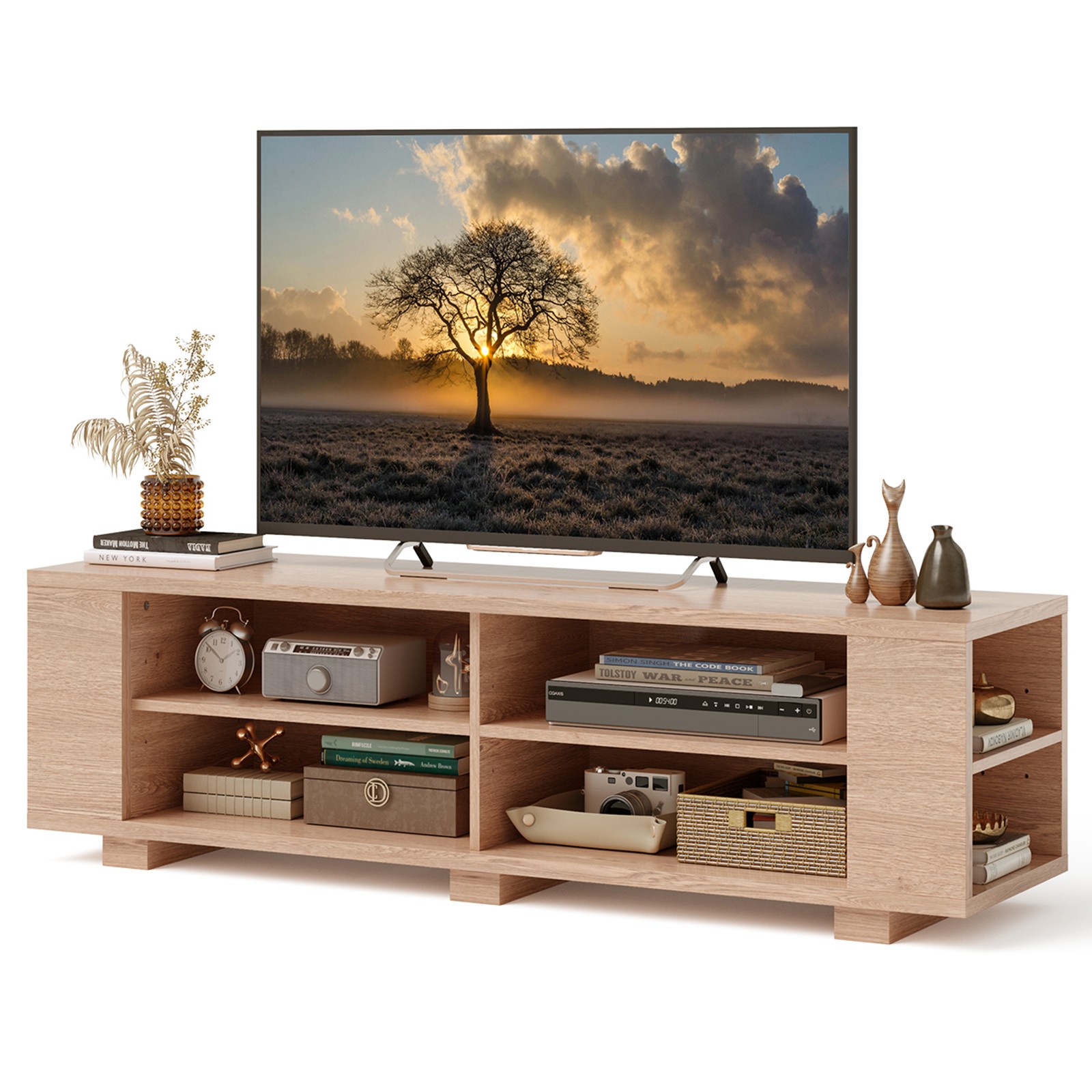Console Storage Entertainment Media Center With Shelf Natural