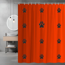 Cortina de Ducha Estampado Pata Naranja, Patrón Pata de Gato Perro Decoración de Baño