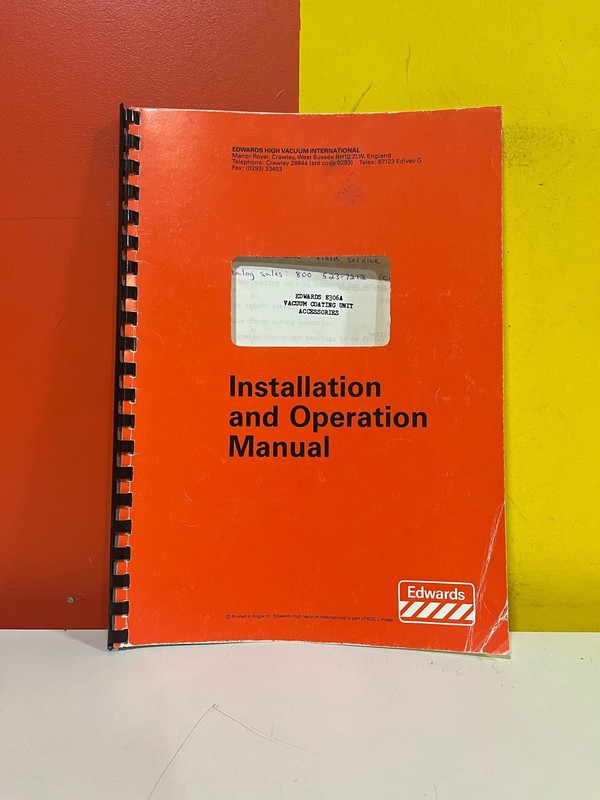 Edwards 11-8085-92-882 8306A Vacuum Coating Unit Installation & Operation Manual