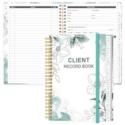 Teal Floral Client Record Book with A-Z Tabs for Hair Stylists & Salons