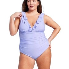 Women's Ruffle Plunge One Piece Swimsuit Shade  Shore Lavender Purple Size 16