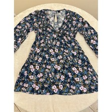 Wild Fable Dress Womens Size M Navy Blue Floral Long Sleeve Mini Fit Flare