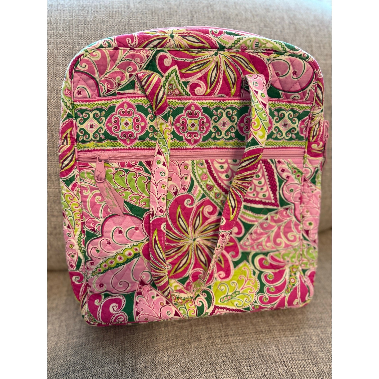 Vera Bradley Tall Zip Tote – Retired “Pinwheel Pink” Pattern pink green