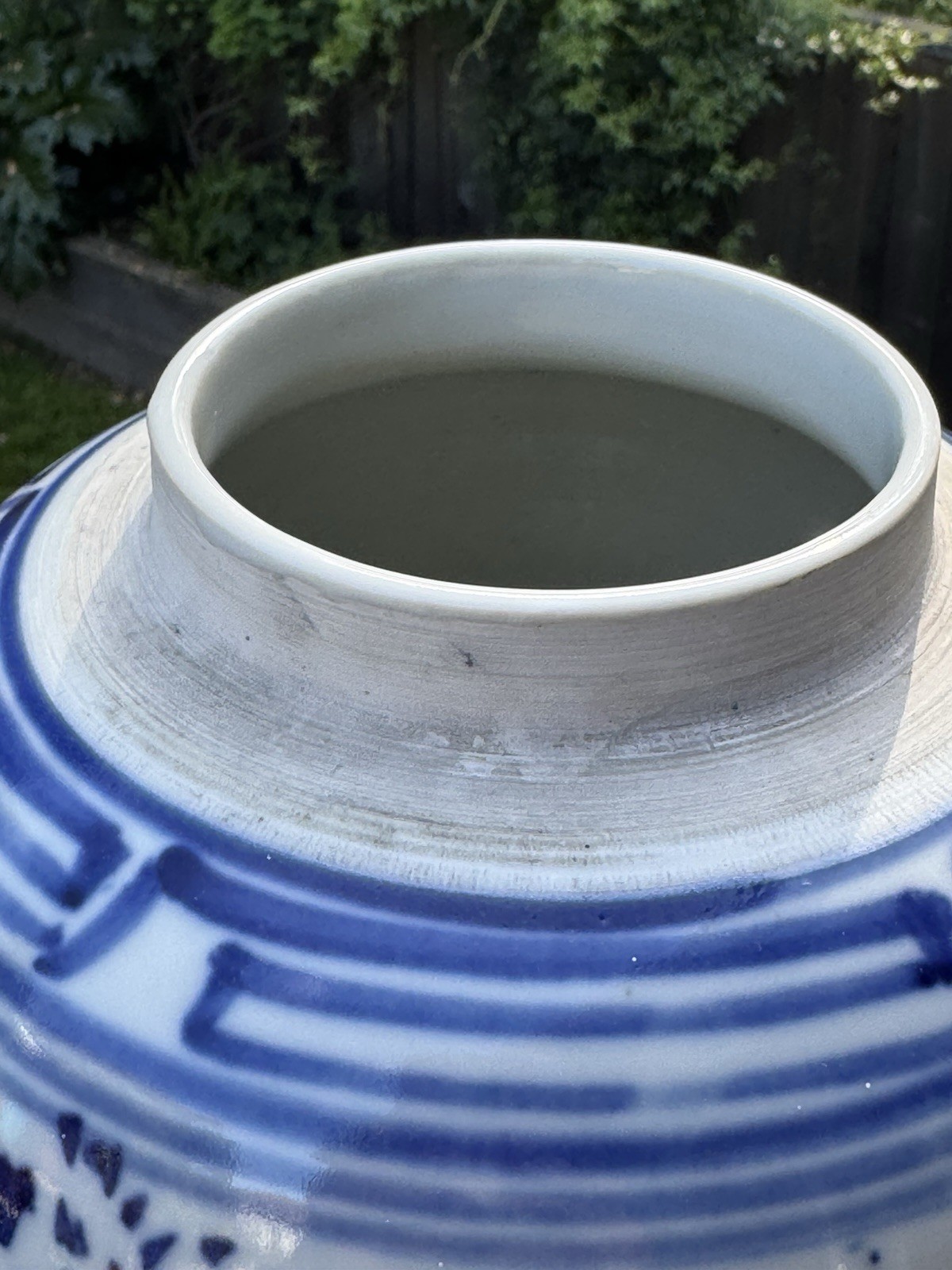 Vintage Blue & White Chinese “Double Happiness” Ginger Jar/Vase NO LID H 9”
