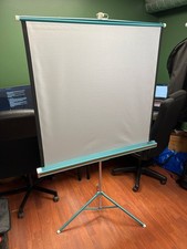 Vintage Da-Lite Silver-Lite Tripod Projector Screen Turquoise Mid Century USA