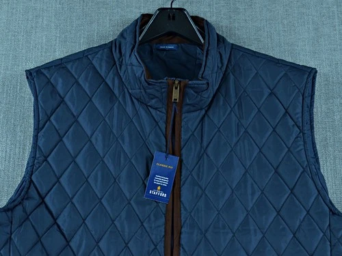 Stafford Quilted Vest Men's 2XL Blue Classic Fit Lined Full Zip Golf NWT image 2