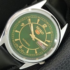 SEIKO 5 AUTOMATIC VINTAGE REFURBISHED JAPAN MENS GREEN DIAL WATCH a445610-1