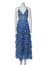 Alice + Olivia Tiered Maxi Dress Size M Blue Designer Resort Wedding Guest