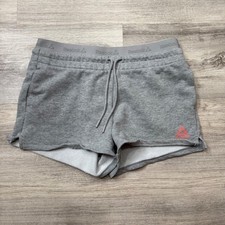 Reebok Women Gray Athletic Shorts Logo Waistband Drawstring M M