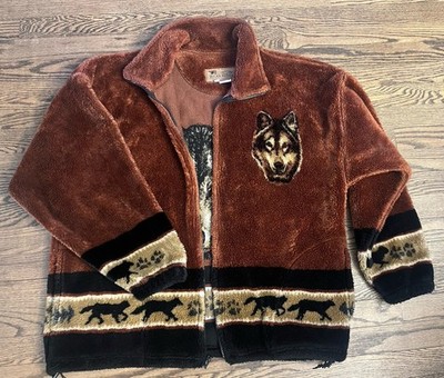Vtg 90s Y2k Bear Ridge Outfitters Wolf Fleece Sherpa Jacket sz XL USA Made zip