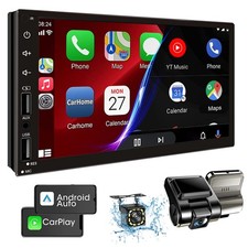 Double Din Car Stereo w/ Dash Cam, 7" HD Touchscreen, CarPlay  Android Auto
