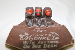 Antique 3 Monkey Felt Ink Blotter