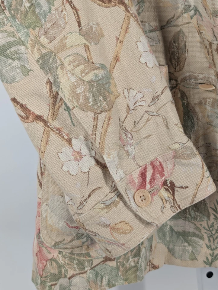 Chaqueta Ralph Lauren Vintage Años 90 Y2K Lino Sarga Floral Boho Tareas Granero L Casa de campo Foto 3 de 4