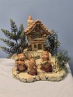 Pendelfin Rabbits Christmas Scene Display Solo, Jingle, Clanger, Cobble Cottage