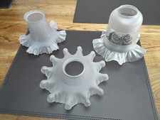 Vintage Frosted Etched Glass Lamp Shade Frilled Rim x 3