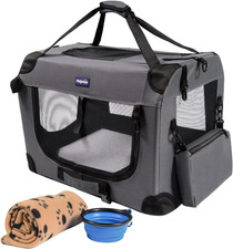 Portable Collapsible Dog Crate, Travel Dog Crate 24X17X17 with Soft Warm Blanket