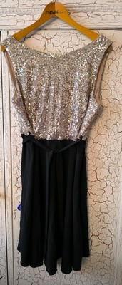 48 Dorothy Perkins Extraschönes Abendkleid Knielang Glitzer Silber Schwarz Edel