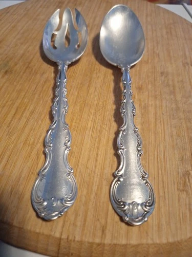 Gorham Sterling Silver Strasbourg Salad Serving Set Slotted Spoon Fork, 81/2"