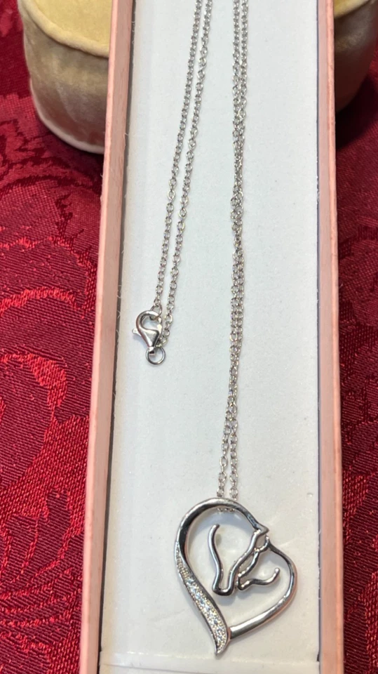 Винтажный серебро S925 две лошади головы и фианиты камни сердце подвеска ожерелье - Изображение 4 из 4
