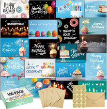 Bulk Birthday Card Set: 100 Cards, 20 Designs, Envelopes Included, 4x6 Inches