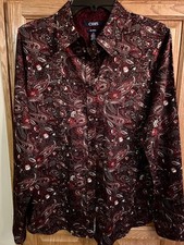 Women’s Chaps No Iron Cotton Paisley Long Sleeve Button Down Dress Shirt  Red L