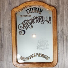Vintage Wall Mirror Drink Dr. Brown's Sarsaparilla Soda Beer Bar Sign Wood Frame