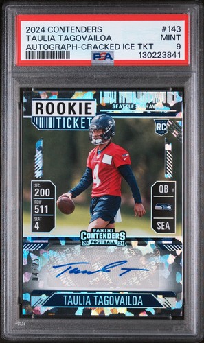 2024 Contenders Cracked Ice Rookie Auto Taulia Tagovailoa Jersey Match /25 PSA 9