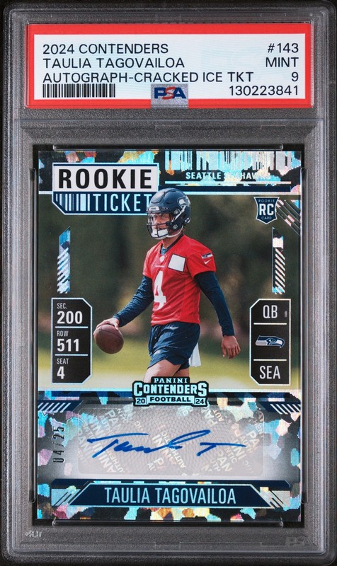 2024 Contenders Cracked Ice Rookie Auto Taulia Tagovailoa Jersey Match /25 PSA 9