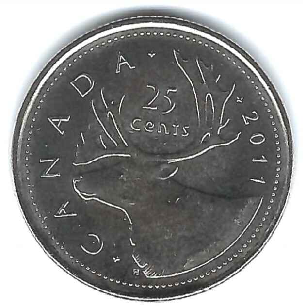 2011 Canada Brilliant Uncirculated Caribou & QEII Twenty Five Cent