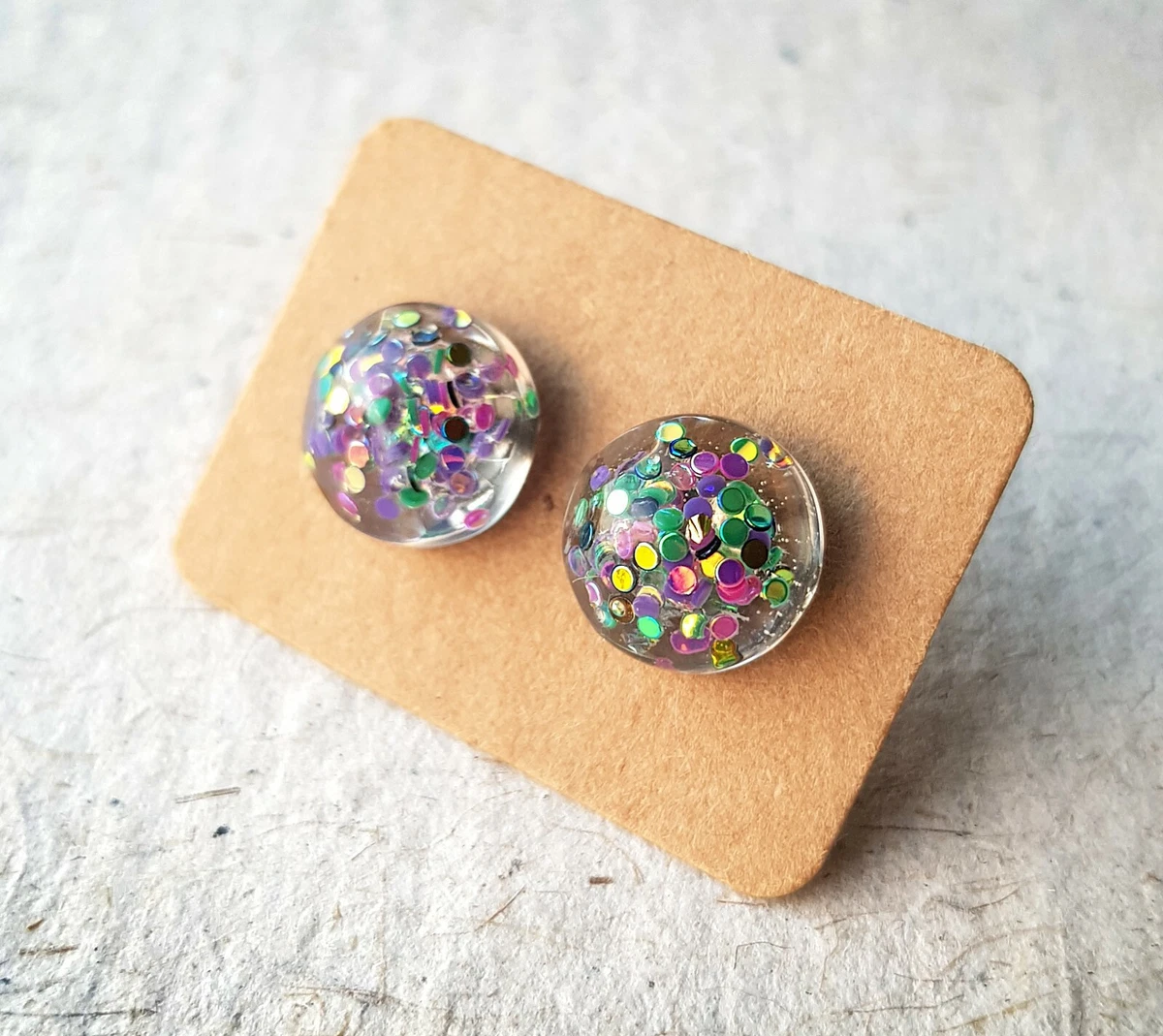 Beautiful Resin Stud Earrings Colourful Glitter Jewellery