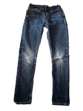 Lucky Brand Boys 6X Reg Jeans Billy Straight Adjustable Waist Distressed Blue