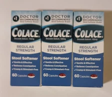 (3)COLACE REGULAR STRENGTH 120 TOTAL CAPSULES BOX DAMAGE EX 9/2026 free ship