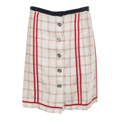 D&G DOLCE & GABBANA Damen Rock Mini Midi Leinen creme weiß rot blau Karo NEU! - Bild 1 von 3