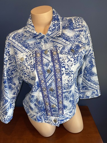 Blazer Femme Richard Warren Bleu/blanc - Taille M (8), Manches 23, Doublé, Occasion Très Bon état