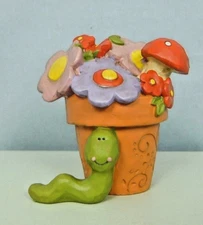 Mini flower pot with a worm on the side of the pot-New by Blossom Bucket #87361C