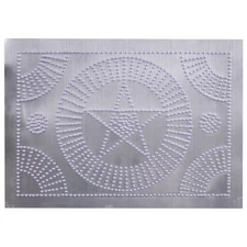 Country Punched Metal Tin Piesafe Cabinet Panel Circle Star in Unfinished Tin 
