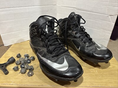 Nike Mens Lunar Code Pro Mid Football Cleats Black Silver 579668-002 Size 9.5