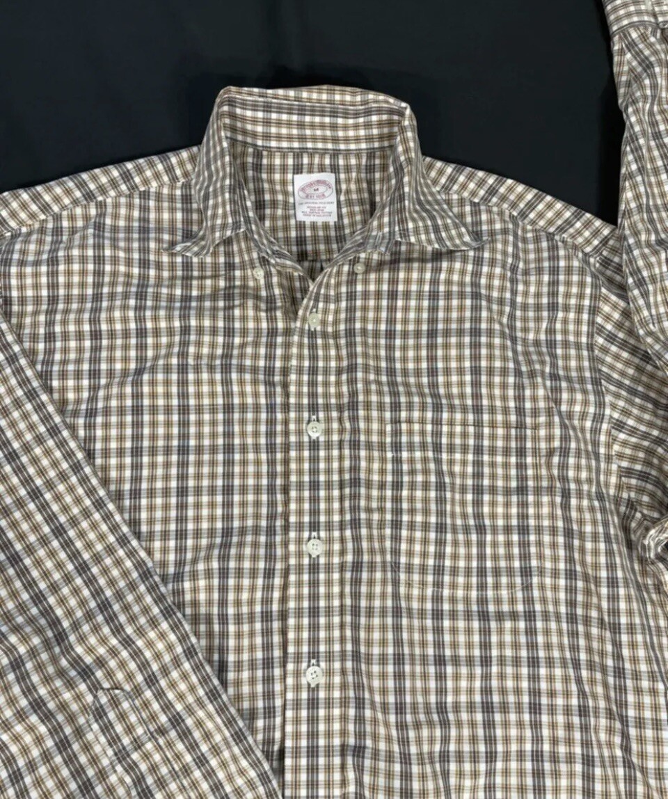 Brooks Brothers Mens Brown Plaid Long Sleeve Button Down Shirt