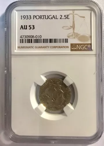 Portugal - Silver 2.5 Escudos 1933 - KM-580 - NGC AU-53 - KEY DATE!