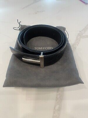TOM FORD Men's Crocodile /Leather T-Icon Belt, Black size TOM FORD Men's Crocodile /Leather T-Icon Belt, Black size