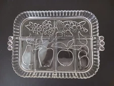 VINTAGE INDIANA GLASS 5 SECTION DIVIDED RELISH PLATTER PRESSED FRUIT DESIGN