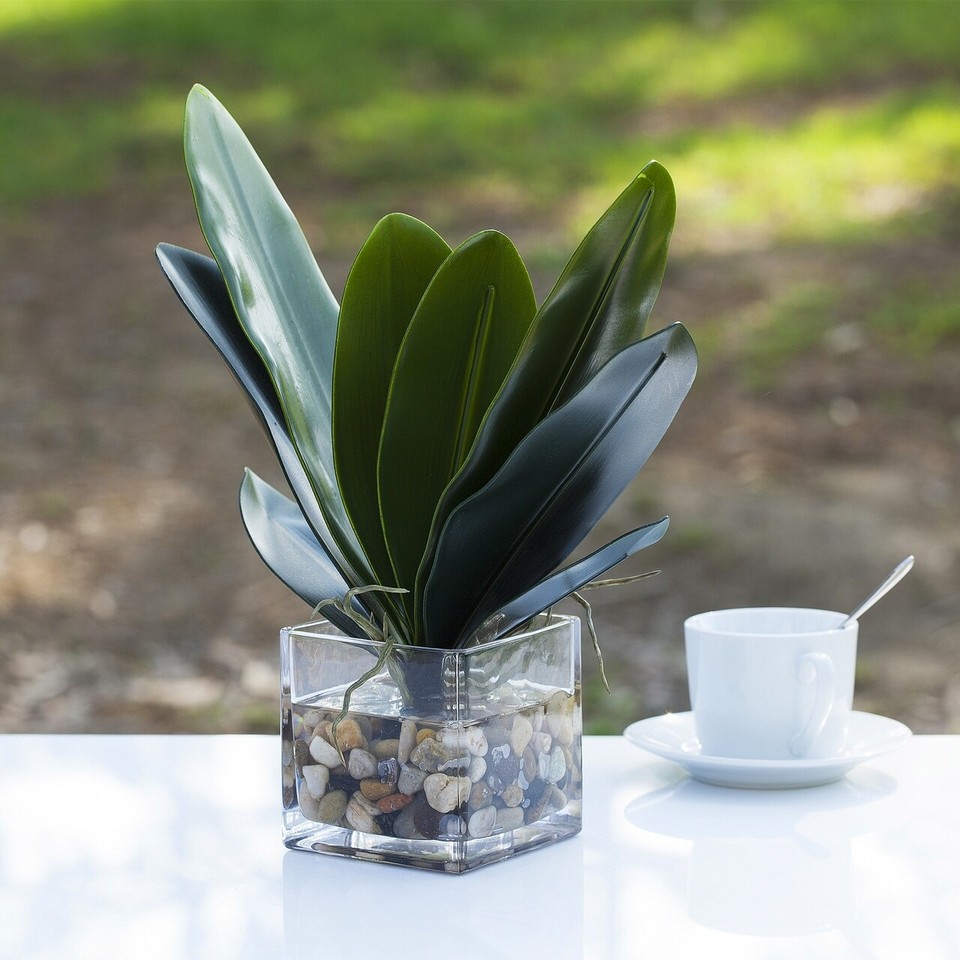 Enova Home Artificial Orchid Leaves Faux Plant Arrangement Green eBay